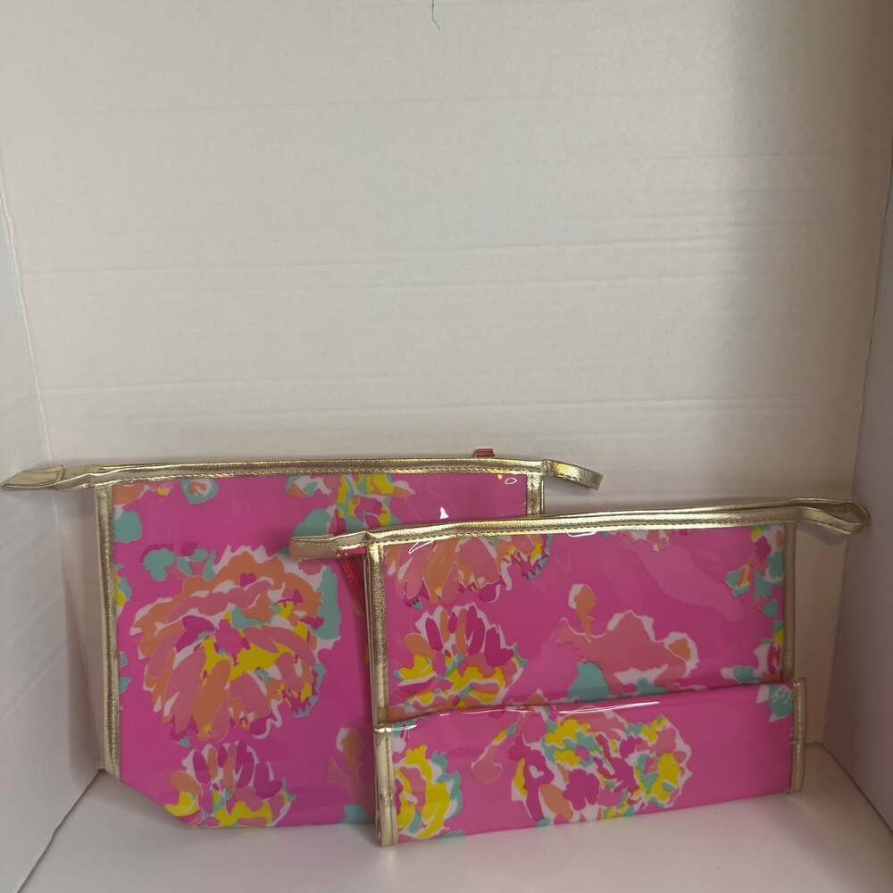 Lilly Pulitzer for Estée Lauder Pink Floral PVC Makeup Cosmetic Bag - Picture 4 of 6